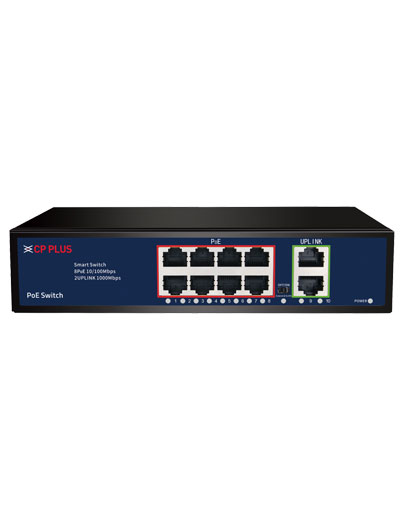 CP-PLUS CP-DNW-HPU8G2-96-V3 10 Ports Switch With 8 PoE Ports + 2 Gigabit Uplink Ports