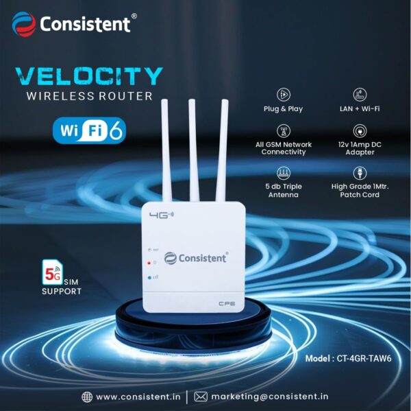 CONSISTENT VELOCITY 3-Antenna 4G/5G Router VELOCITY
